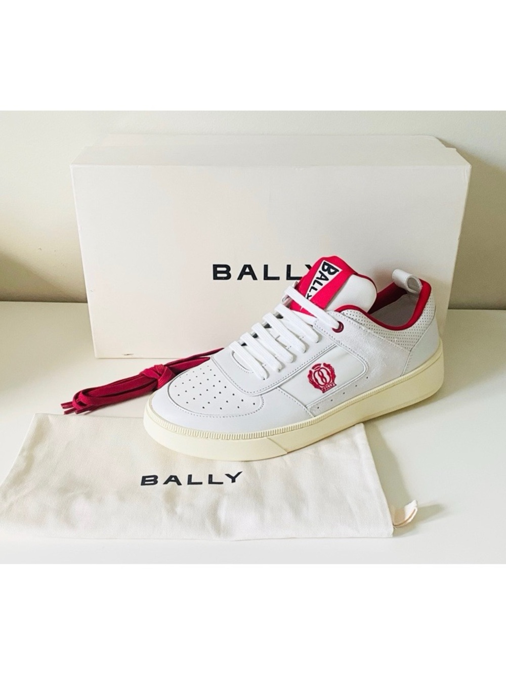 Bally Riweira White & Lipstick Red Leather Sneakers (NIB US 10 / EU 43)